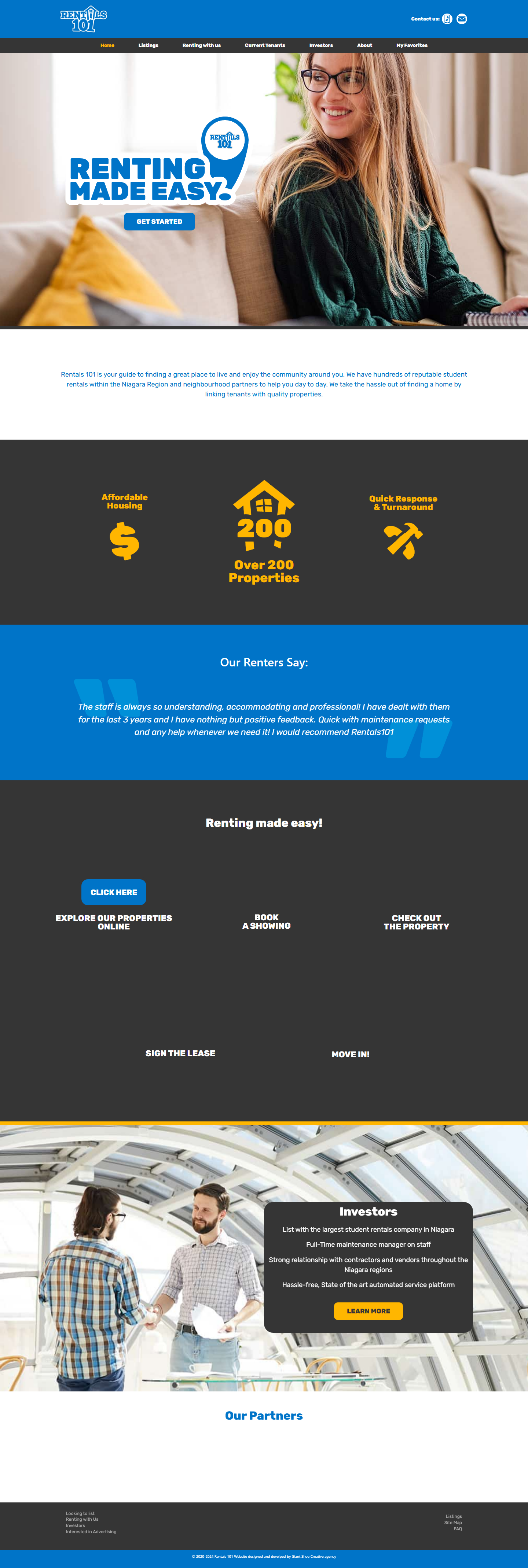 Rentals 101 — old website desktop view