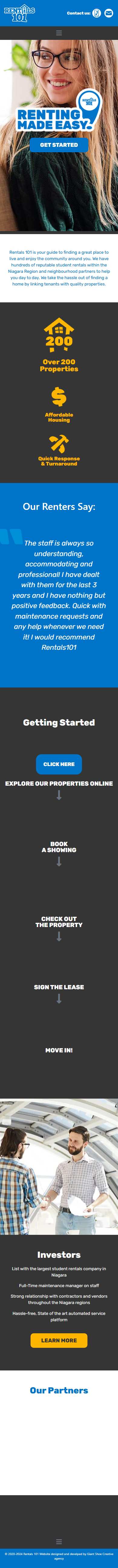 Rentals 101 — old website mobile view